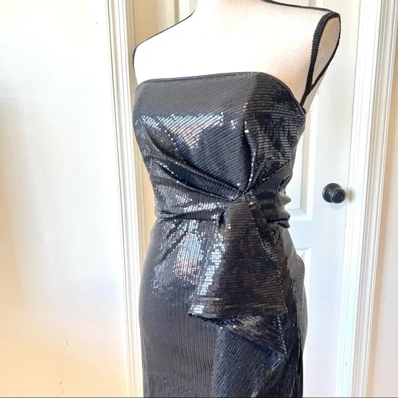 LULU’S Strapless Sequin Gown With Ruffled Waist—SZ. Small - Picture 3 of 15